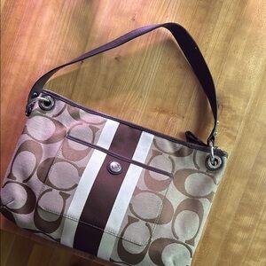 Coach Brown and Cream Signature Shoulder Bag